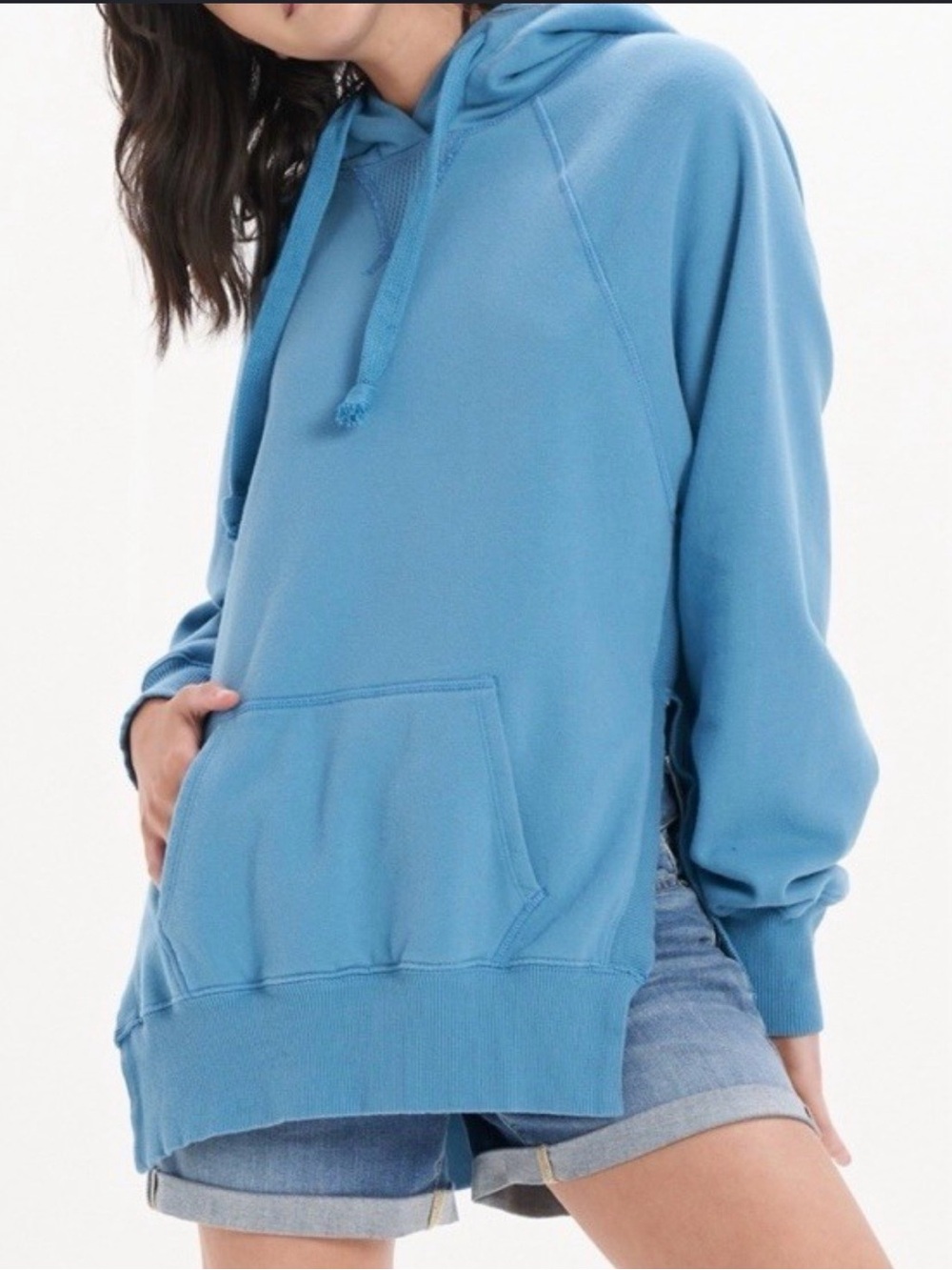 American Eagle Oversized Light Blue Hoodie Top with Kangaroo Pocket